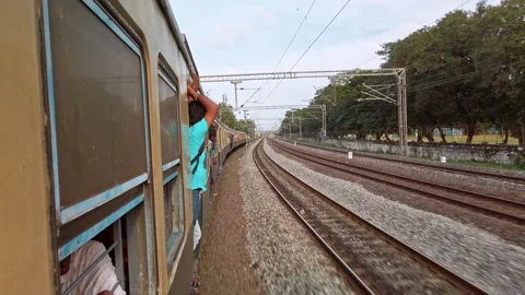 View outside the moving suburban train. Stock Footage 148386968