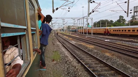 View outside the moving suburban train. Stock Footage 148387151