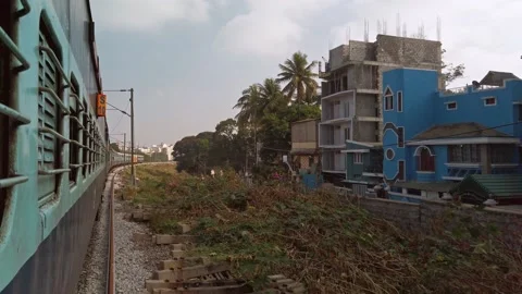 View outside the moving suburban train. Stock Footage 151723565