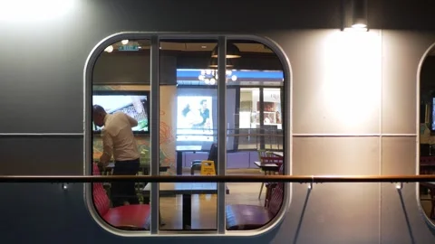 View from outside through the window to inside of passenger luxuary cruise .. Stock Footage 245328082