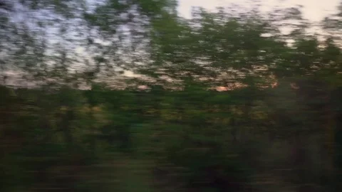 View outside train window - Landscape at sunrise moving by Video stock 83079617