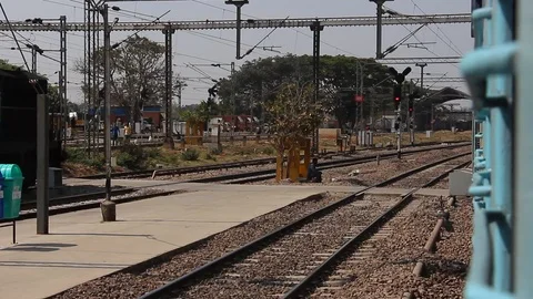 View outside the train window at Yesvantpur railway station. Stock Footage 124659946