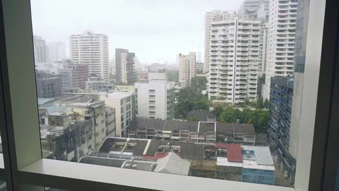 View outside window of Bangkok skyline Stock Footage 81658483