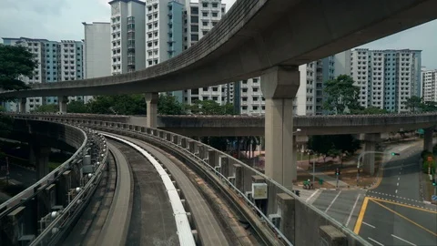 View Outside Window of Elevated Train Driving in City Real Time Speed Stock Footage 114810605