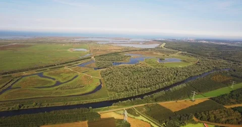 View-over aerial of the Dutch nature park Oostvaardersplassen 動画素材 95284444