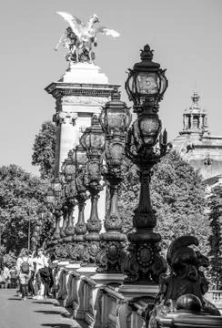 View over Alexandre III Bridge - the most beautiful bridge in Paris - PARIS / Fotos Stock