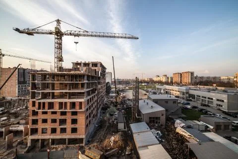 View over apartment building in process of construction Stock Photos