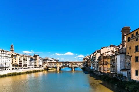 View over Arno rive on Ponte Vecchio Stock Photos