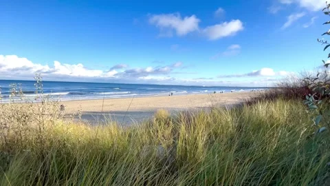 View over the Baltic Sea coast, Seascape with dunes Stock Footage 297613037