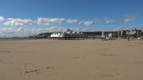 View over the beach in Weston-super-Mare Stock Footage 111576469