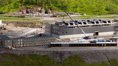 View over big data centre construction site in Bjerkvik Norway Video stock 347409144