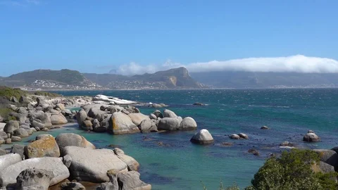 View over Boulder Beach on the Cape of Good Hope Stock Footage 127102377