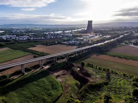 The view over bridge highway to a nuclear power plant in Germany Koblenz Ande Stock Photos
