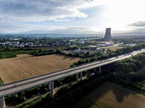 The view over bridge highway to a nuclear power plant in Germany Koblenz Ande Stock Photos
