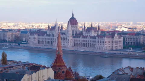View over Budapest and the famous Parliament building in Hungary Stock Footage 157208792