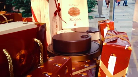 View over cake decoration in front of Sacher Hotel in Vienna, Austria. Видео 169114944
