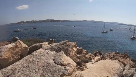 View over Cala Corsara, Spargi Island, Maddalena Archipelago, Sardinia, Italy Stock Footage 317460085