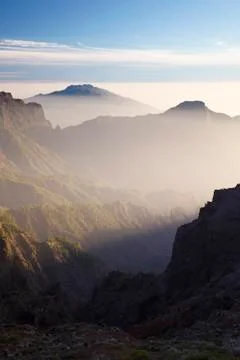 View over the Caldera de Taburiente to the Cumbre Vieja in La Palma, Spain. T Stock Photos