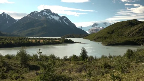 View over Camp Dickson in Torres del Paine, Chile, Patagonia Stockbeeldmateriaal 100961811