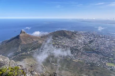 View over Cape Town from Table Mountain on a hazy day Stock Photos
