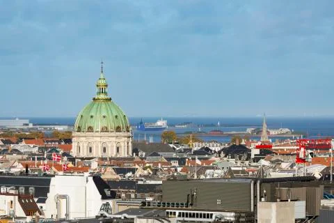 View over central Copenhagen, Denmark with the dome of Frederik's Church in t Stock Photos