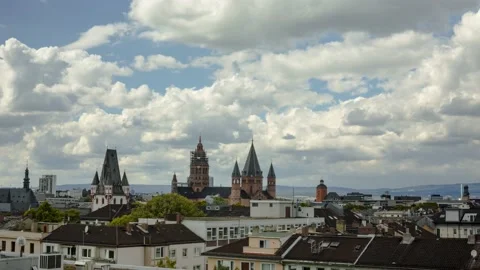View over Centre of Mainz City Timelapse 4K  Stock Footage 132959469