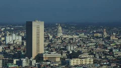 View over Centro Habana towards El Capitolio in Havana, Cuba Stock Footage 139488380