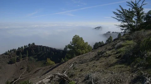 View over cloud layer Gran Canaria mountain tops Stock Footage 86429820