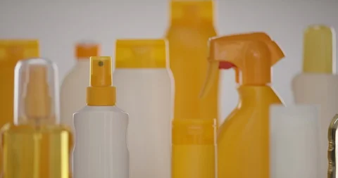 View over countless bottles of cosmetic and sanitary products Stock-Footage 103323498
