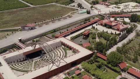 View over Damascena ethnographic rose oil distillery museum Stara Planina Stock Footage 178024702
