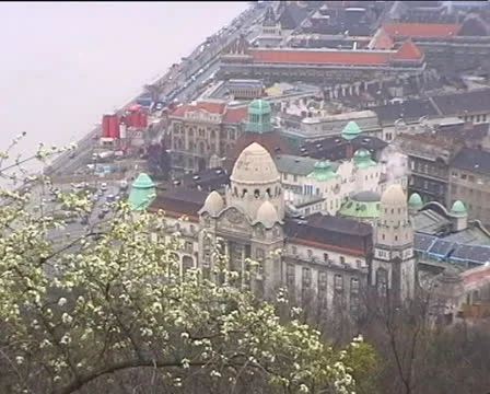 View over the Danube in Budapest looking down from Gellért Hill Stock Footage 22524908