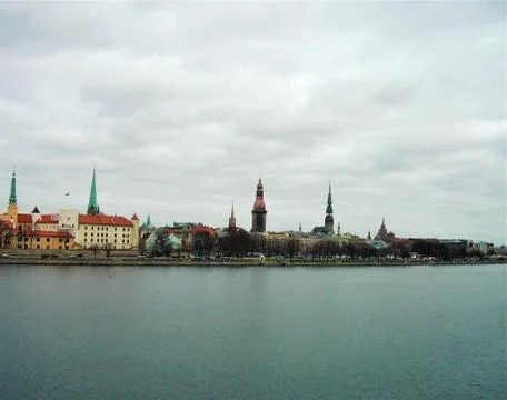 View over Daugava river to the old town of Riga Stock Photos