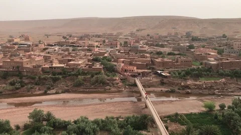 A view over dried up riverbed in Morocco Stock Footage 80482311