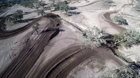 View over an empty former desert race track in slow motion Stock Footage 92105188