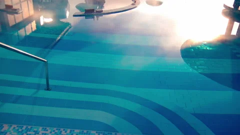 A view over external pool in Ozren Thermal Baths in Petrovo. Видео 219021098