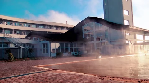 A view over external pool with thermal water in Ozren Thermal Baths in Petrovo. 動画素材 219422278
