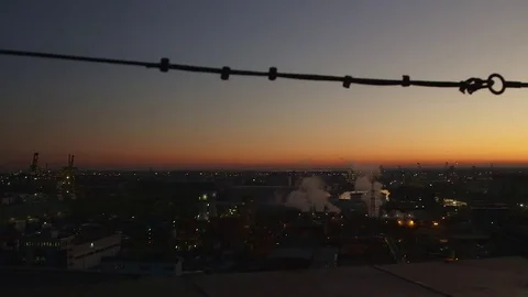 View over factory area at sunset Stock Footage 85302447