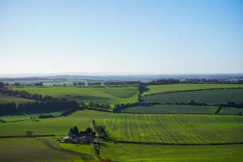 View over farm fields and countryside Stock Photos