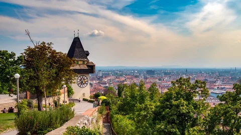 View over Graz and the Clock Tower in Austria Stock-Footage 128774393