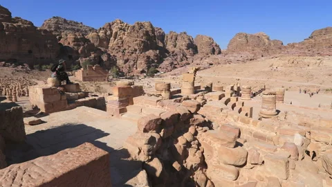 View over the Great temple, Petra city Stock Footage 225733859