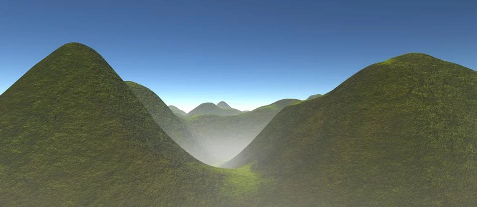 View over green valley with rolling hills Stock Illustration