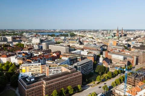 View over hamburg, germany to the inner and outer alster. Stock Photos