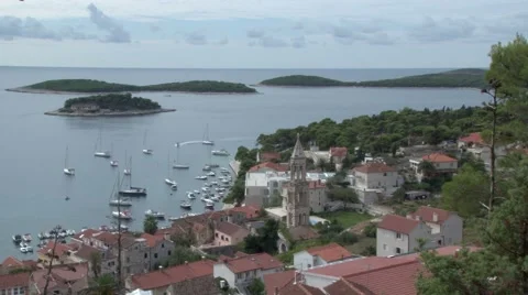 View over the harbour and bay of Hvar in Croatia Stock Footage 63035458