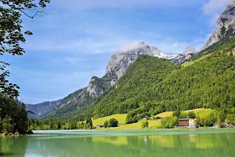 View over the Hintersee to the Alps Stock Photos