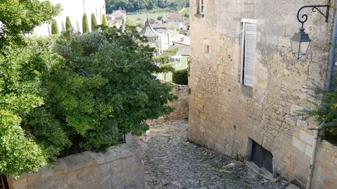 View over historic old town of St. Emilion, France Stock Footage 96072111