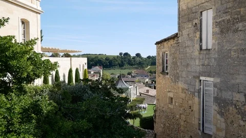 View over historic old town of St. Emilion, France Stock Footage 96072801