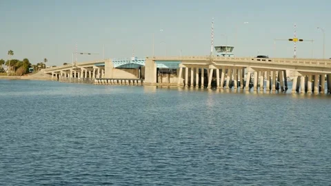 View from over intercoastal  towards blue near Corey Causeway Drawbridge. St.Pet Stock Footage 295010098