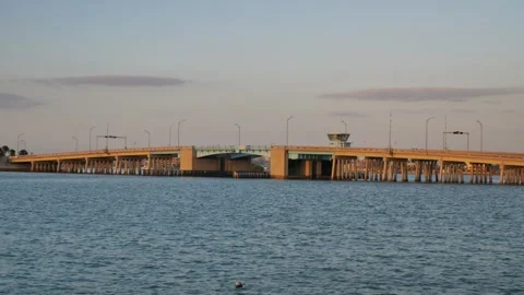 View from over intercoastal  towards blue near Corey Causeway Drawbridge. Small Stock Footage 308596369