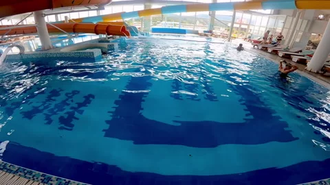 A view over internal pool in Ozren Thermal Baths in Petrovo. Stock Footage 219653142