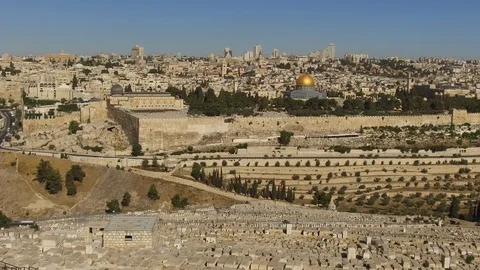 VIEW OVER JERUSALEM FROM THE MOUNT OF OLIVES Stock Footage 94023084